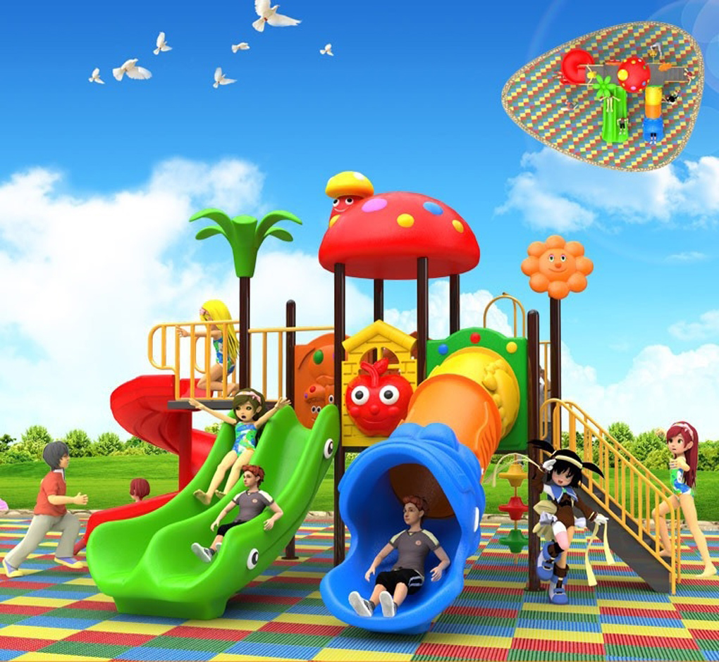 เครื่องเล่นสนามชุดหลังคาเห็ดแดงสไลเดอร์ท่ออุโมงค์