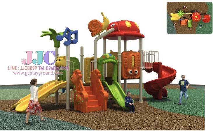 เครื่องเล่นสนามกลางแจ้งหลังคาเต่าทองแดงประดับเสาหอยทาส ขนาดเสา89มม.